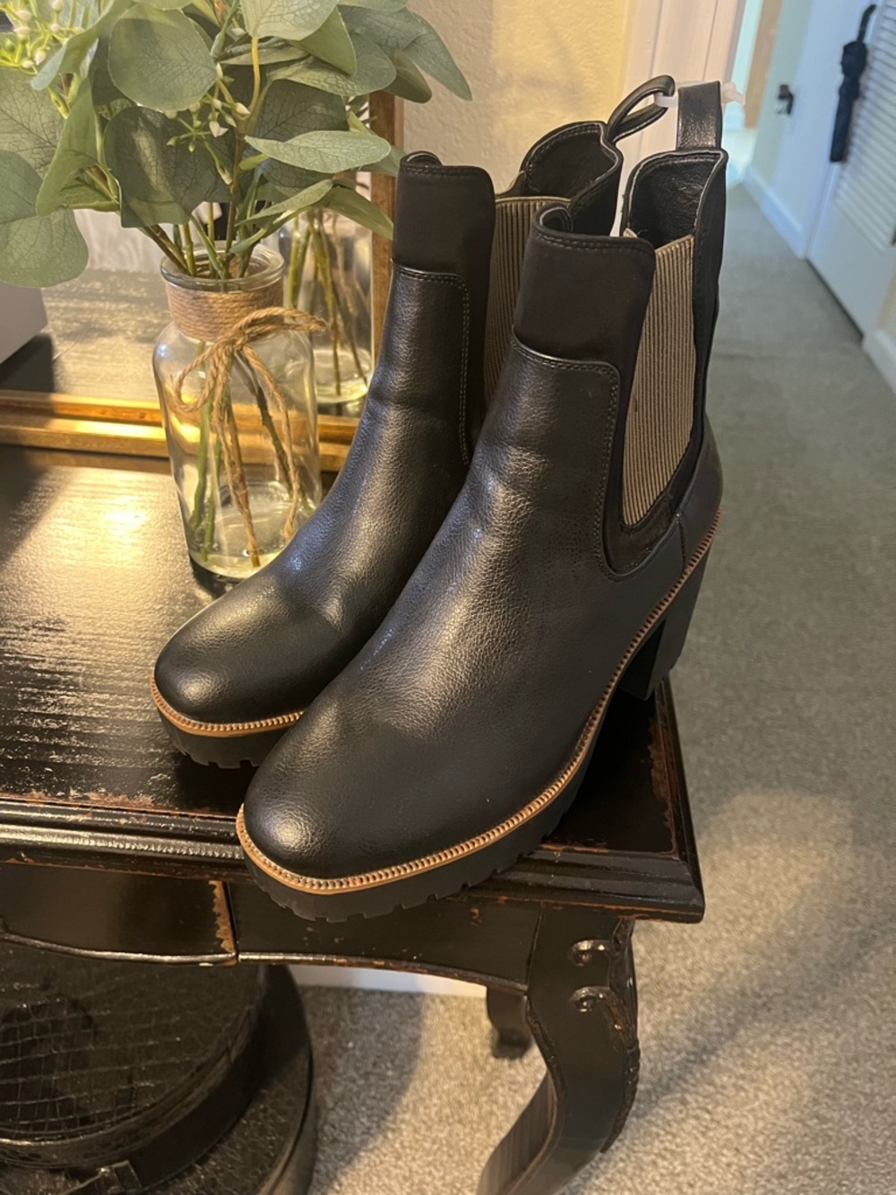 Chinese Laundry Black Chelsea Platform Boot with Tan Trim